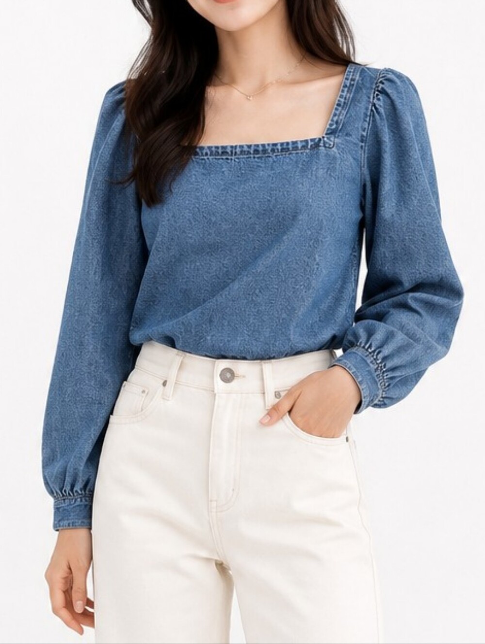 J. Crew Re-Imagined Cotton-Linen Square Neck Puff Sleeve Denim Top - XS - NWT